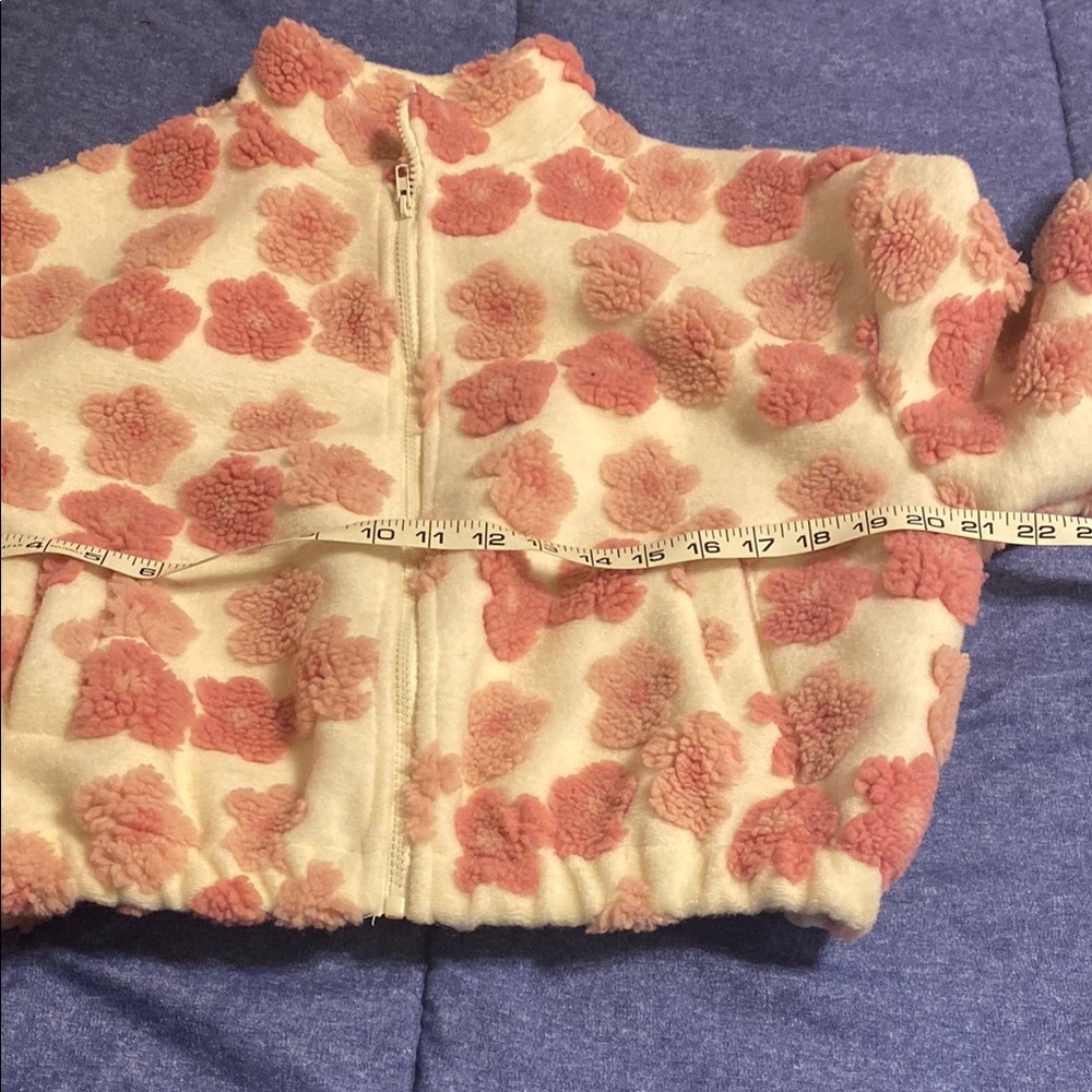 Floral Pink and White Fleece Bomber Jacket - Picture 5 of 6